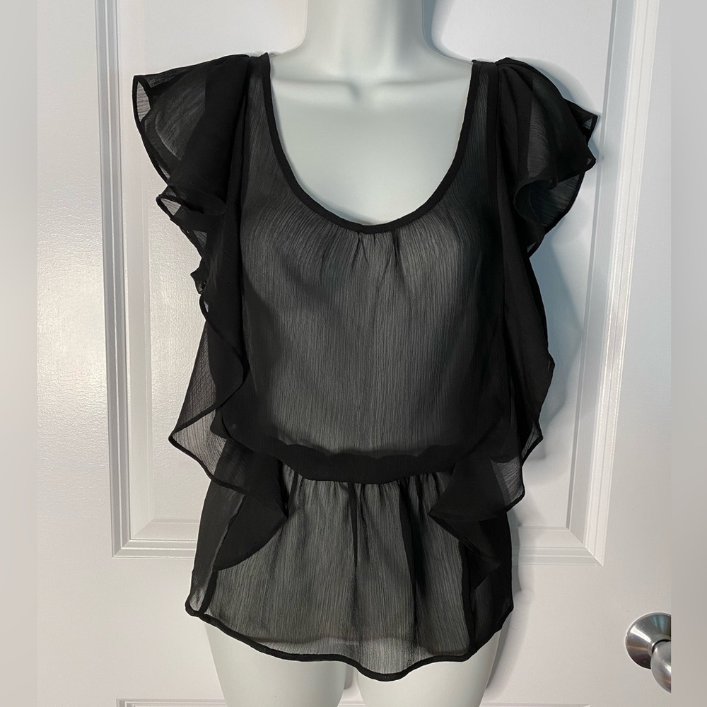 Miley Cyrus and Max Azria Top Blouse Black Semi-sheer Black Size L